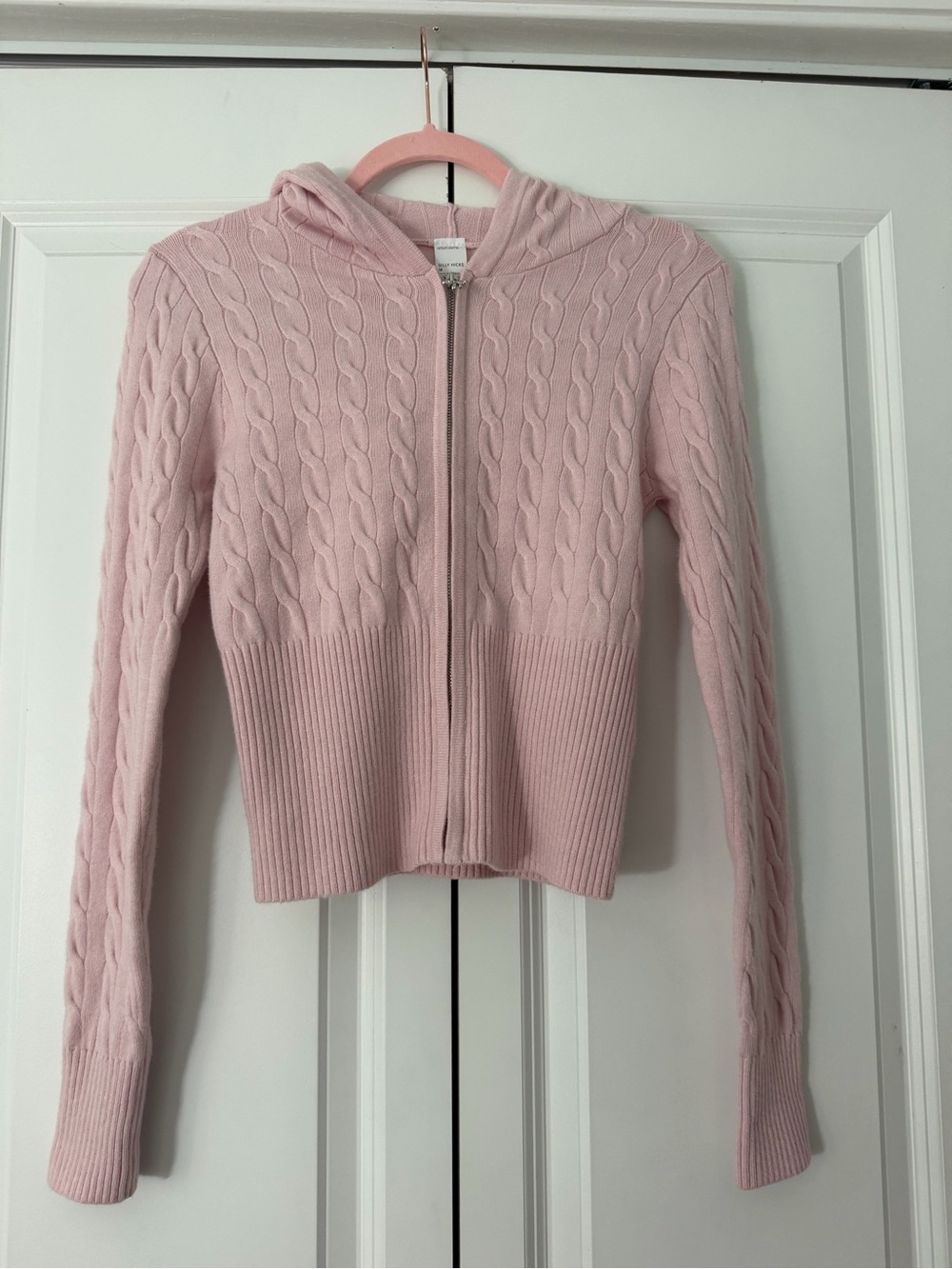 Gilly Hicks Light Pink Cable-Knit Zip Hoodie